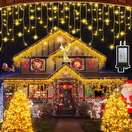 1332 LED 132FT Christmas Icicle Lights, 296 Drops, 12 Modes, Warm White by QUHUATU