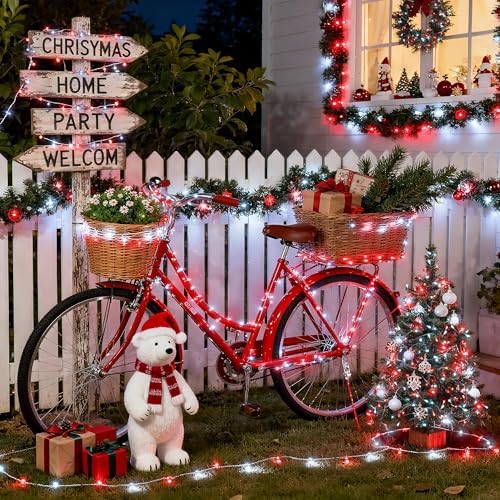 JMEXSUSS 600 LED Red and White Christmas Tree Lights with Remote - Image 4
