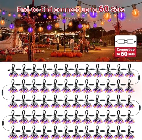 LAMPHOME Orange & Purple ST38 LED Outdoor String Lights,26FT Patio Lights with 12+1 Shatterproof Edison Bulbs,UL Waterproof Connectable Dimmable Hanging Lights for Halloween Backyard Porch Decor - Image 7