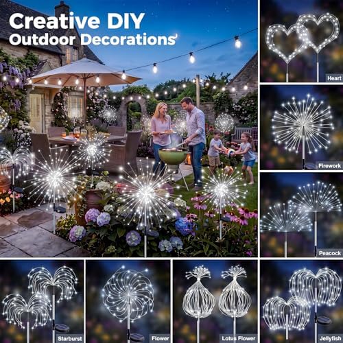 btfarm 2 Pack Solar Garden Lights Outdoor, 8 Modes Firework Lights Outside - Image 3