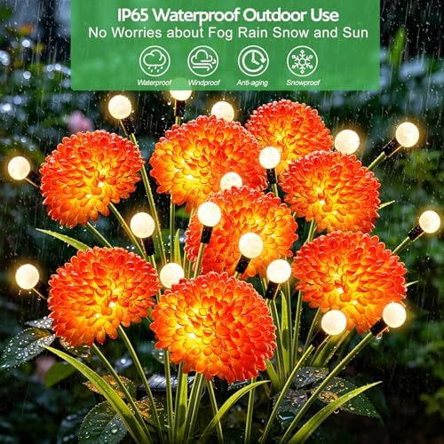 Solar Firefly Lights Outdoor Waterproof, 4 Pack Solar Flowers Swaying Lights with Flowers, Flower Light Garden Decor for Outside Yard Patio Halloween Christmas, Gifts for Women Grandma - Image 4