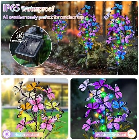 MRHEPHAESTUS Solar Garden Lights Outdoor Waterproof, 6 Pack Solar Butterfly Lights with 60 LED 12 Butterfly Colorful Lighting for Garden Yard Lawn Outdoor Decor, Gift for Mom Women Mother's Day - Image 4
