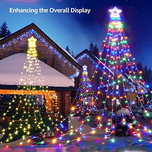 BlcTec Outdoor Christmas Decorations with Remote, 317 LED Color Changing Christmas Lights with 9 Strands 11.9ft Waterfall Lights, 11 Modes, Waterproof & Timer for Xmas Décor, Multicolor & Warm White - Image 2