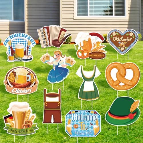 Amyhill 12 Pcs Oktoberfest Yard Decoration Outdoor Welcome to Oktoberfest Garden Lawn Signs with Stakes German Beer Festival Waterproof Outdoor Decor for Patio Lawn Walkway Party Supplies by Amyhill