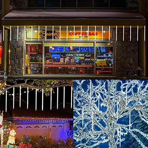 LJLNION Meteor Shower Lights, 12 Inch Outdoor Icicle Christmas Lights, 8 Tubes 288 LED Iciclelights Snow Falling Light, Connectable Raindrop Light, Xmas Wedding Party Tree Holiday Decor, White - Image 6