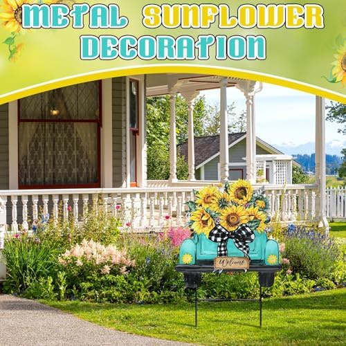 Weysat Sunflowers Yard Sign 13.7 Inch Sunflowers Metal Decoration Outdoor Summer Decoration for Home Outdoor Summer Truck Yard Decor with Stakes Waterproof for Garden Patio Lawn Party Walkway Decor - Image 2