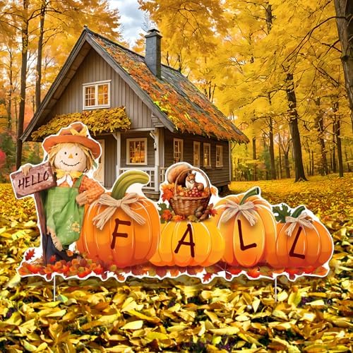 Thanksgiving Outdoor Yard Decorations Large Thanksgiving Yard Sign Fall Yard Sign Scarecrow Pumpkin Yard Stakes Give Thanks Happy Thanksgiving Harvest Yard Lawn Garden Signs Decorations with Stakes by Unknown