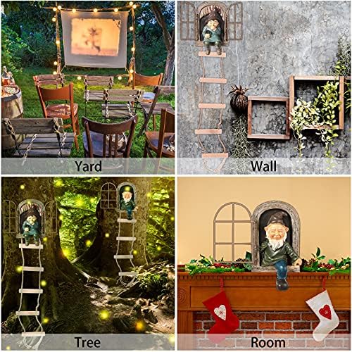 Thyle 4 Pieces Garden Gnomes Outdoor Tree Hugger Gnome Fairy Statue Elf Out the Door Resin Figurine Hanging Ladder Decoration Tree Faces Decor Outdoor for Patio Yard Lawn(Rustic Style) - Image 4
