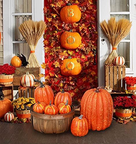 Lvydec Artificial Pumpkins Set Harvest Decoration, 7pcs Assorted Size Orange Pumpkins Realistic Large Pumpkins for Halloween Thanksgiving Autumn Festive Party Supplies (Orange) - Image 4