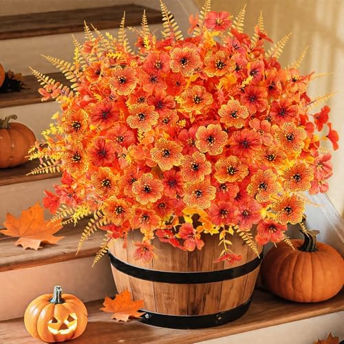 16PCS Artifcial Fall Flowers, Silk Flowers with Eucalyptus & Ferns by AmberFun