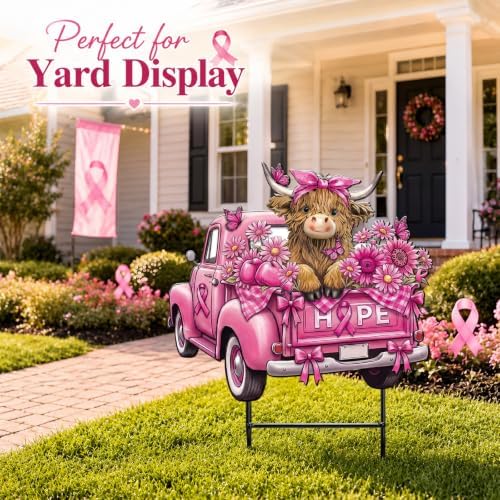 Amyhill Breast Cancer Awareness Highland Cow Outdoor Decoration Metal Stake - Image 6