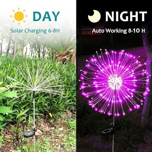 JJGoo Solar Firework Lights, 2 Pack 180 LEDs 2 Lighting Modes Solar Lights Outdoor Waterproof for Garden Patio Walkway Pathway Party Wedding Christmas Decorative - Pink - Image 4