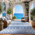 Outdoor Rug 9 x12 ft, Plastic Rug for Patio, Navy & White by OutdoorFurnitureCushion