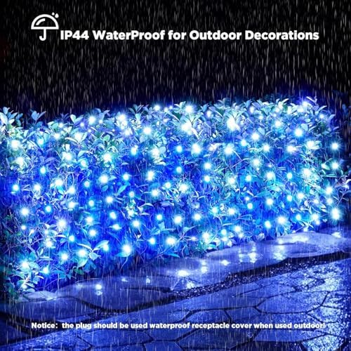 Led Christmas Net Lights Outdoor Christmas Decorations 200 Led 9Ftx6Ft Connectable Waterptoof Mesh Net Lights for Trees Bushes Wedding Garden Outdoor Christmas Decorations(bluewhite) - Image 3