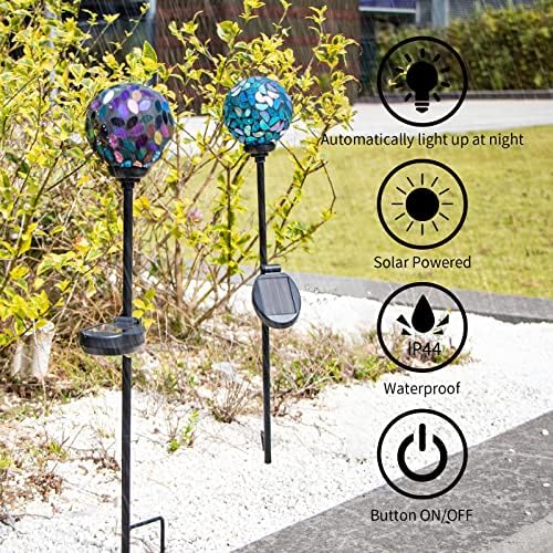 VCUTEKA Decorative Solar Garden Lights, 3.5" Mosaic Globe Stake 2 Pack - Image 6