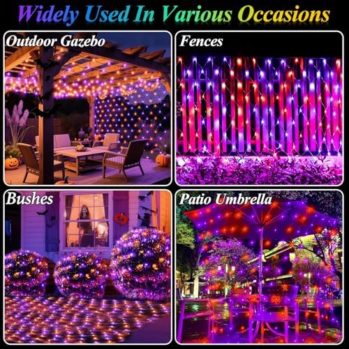 360LED Net Lights Halloween Decorations, 21ft x 5ft Purple Orange Mesh Lights with 8 Modes & Timer, Connectable Waterproof Twinkle String Light for Bushes Tree Garden Lawn Holiday Outdoor Party - Image 3