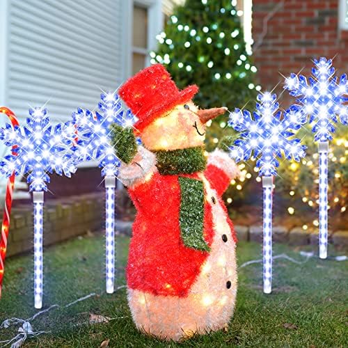 LAMPHOME Shooting 17" 568LED Snowflake Lawn Stake Light Super-Bright White and Blue 4 Stakes Total Christmas Outdoor Decoration with UL Standard Adaptor for Outdoor Pathway Lawn Holiday Party Home - Image 3