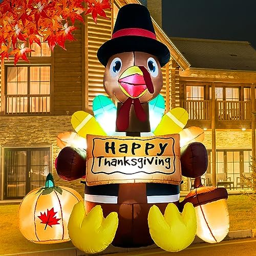 6FT Inflatable Turkey Thanksgiving Yard Decoration with LED Lights - Image 2