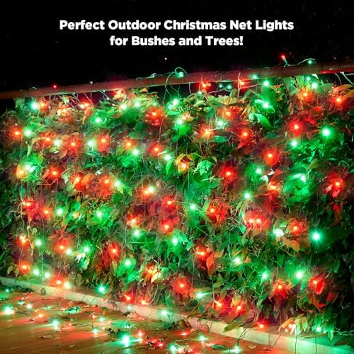 Led Net Lights Christmas Lights Outdoor 200Led 9ftx6ft Upgraded Red and Green Christmas Net Lighting, Waterproof 5mm LED Wide Angle Outdoor Indoor Mesh Net Light for Trees, Bushes, Shrubs Decorations - Image 5