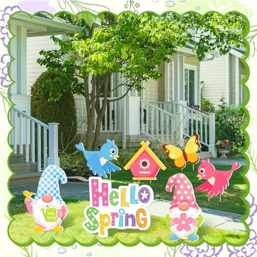 Amyhill 12 Pack Hello Spring Yard Decoration Outdoor Flower Garden Lawn Stake Signs with Stakes Waterproof Spring Garden Decor for Holiday Party Patio Lawn Walkway Outside(Fresh Style) - Image 5