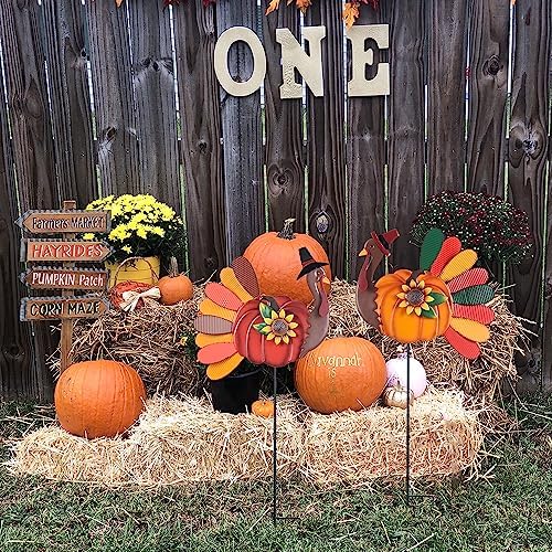 YEAHOME Thanksgiving Decorations Outdoor, Set of 2 Turkey Decorative Garden Stakes for Fall Thanksgiving Decor, Metal Turkey Yard Signs for Home Garden Lawn Porch Pathway Fall Decorations - Image 6