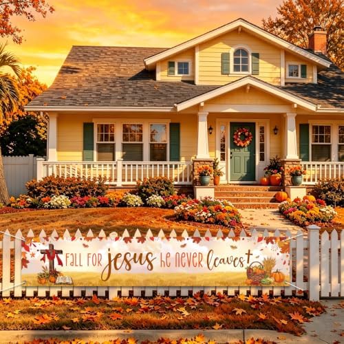 Fall for Jesus He Never Leaves Christian Fall Banner Thanksgiving Yard Sign - Image 2