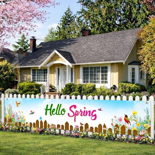 BlissYard Hello Spring Fence Banner Garden Vertical Decor 78 x 17 Inch - Image 3