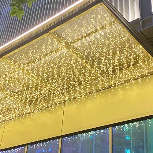 LED Ceiling Icicle Lights, 16.4FT 112 LEDs 8 Modes Twinkle Christmas Hanging Fairy String Horizontal Curtain Lights for Parties Mall Patio Yard Indoor Outdoor Decoration Warm White, 5M04 - Image 2