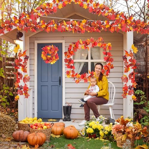 2Pack 11.8FT Fall Garland, Fall Mantle Garland for Indoor Outdoor Autumn - Image 6