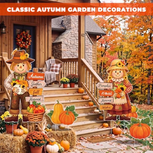 Geetery 4 Pcs Fall Outdoor Decorations Scarecrow Yard Stakes - Image 6