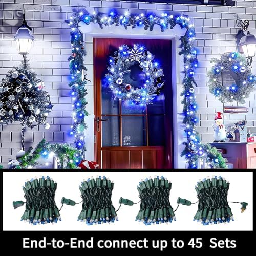 LAMPHOME Blue White Christmas Lights Outdoor, 21.6FT 100 Led Plug in Mini Fairy String Lights Green Wire,Waterproof Christmas Tree Light for Indoor Outside Bedroom Party Wedding Independence Day - Image 5