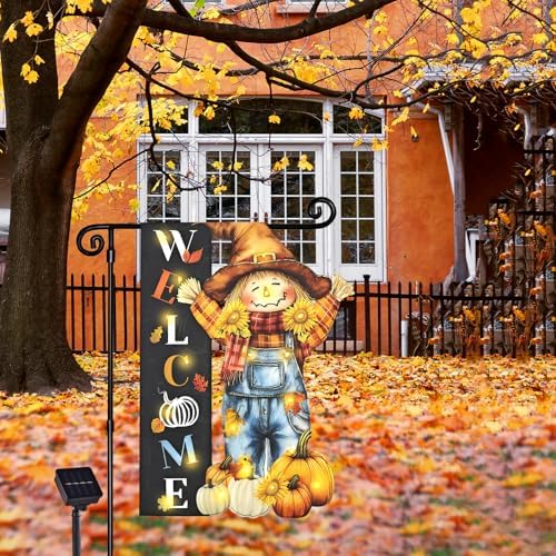 Thanksgiving Lighted Garden Flag, Scarecrow Fall Yard Decoration - Image 7