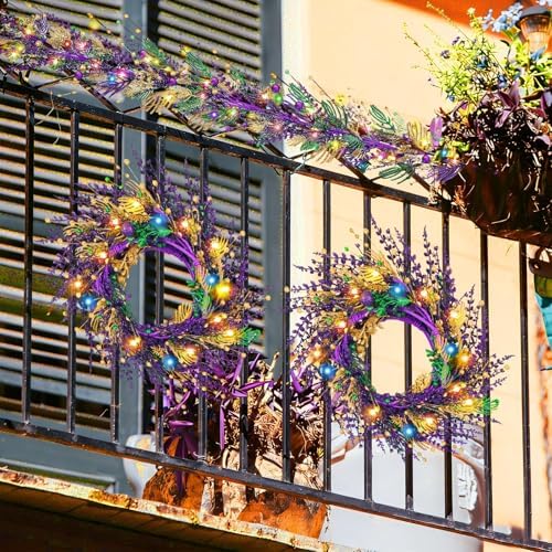 6 Ft Mardi Gras Purple Green Gold Glitter Vine Garland for Front Door Carnival Party Wreath Glitter Hanging Garland Mardi Gras Party Home Decor Garlands for Indoor Outdoor Mantle Staircase Railing - Image 2
