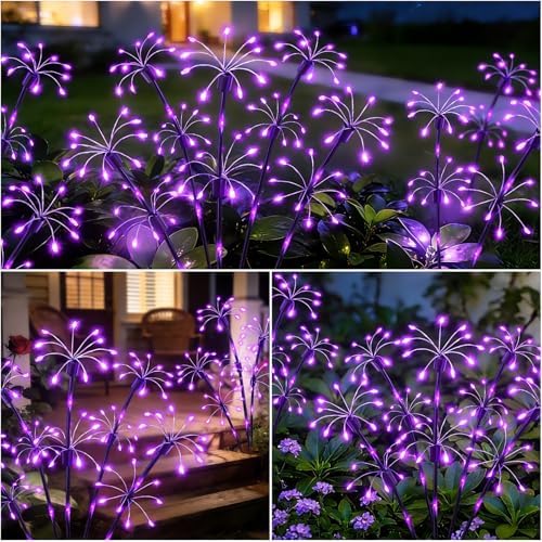 Solar Garden Lights Outdoor, 4 Pack 2-Layer Purple Solar Firework Lights - Image 5