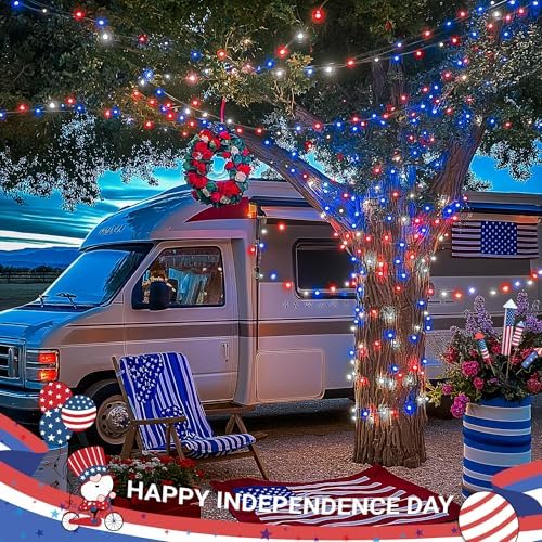 JMEXSUSS Red White and Blue Lights, 200 LED 4th of July Lights Plug in - Image 6