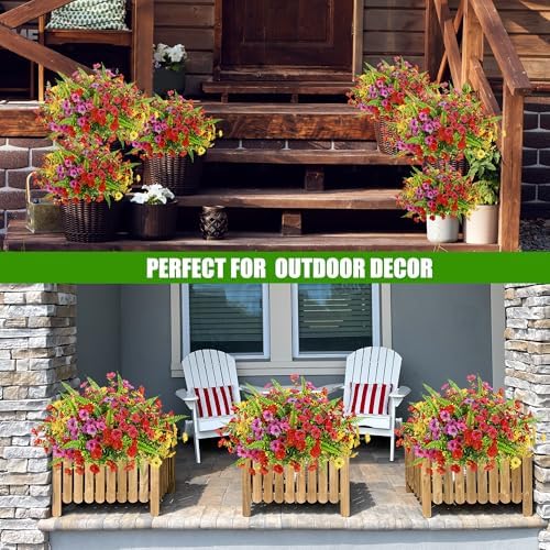 Artificial Flowers for Outdoors 12 Bundles Realistic Faux Plants UV Resistant Fake Silk Daisy with Eucalyptus for Boxwood Planter Patio Porch Outside Spring Summer Decoration(Mixed with Fern) - Image 6