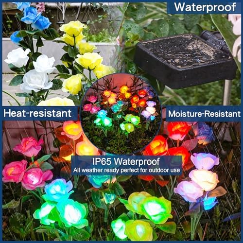 TONULAX Solar Garden Lights - Upgraded Outdoor Light, 7 Color Changing Rose Lights for Yard,Garden Decoration, Enlarged Solar Panel, More Realistic Rose Flower (6 Pack) - Image 4