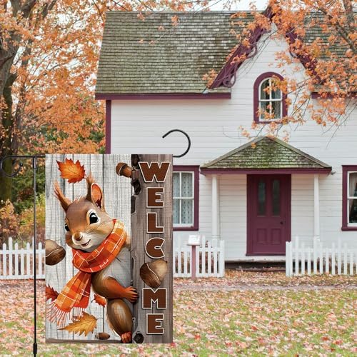 Welcome Fall Garden Flag 12x18inch The Nut Squirrel Fall Autumn Thanksgiving Garden Flags Yard Porch House Flag Double-Side For Home Outdoor Yard Patio Lawn Decor, Garden Decorations - Image 3