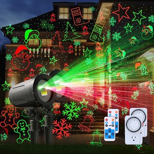 2-Pack Christmas Projector Lights Outdoor Laser Projection with Remote & Bonus Timer – 8 Festive Red & Green Patterns, IP65 Waterproof Xmas Laser Light for Lawn, Garden, Yard & Patio Decorations by XingsLight