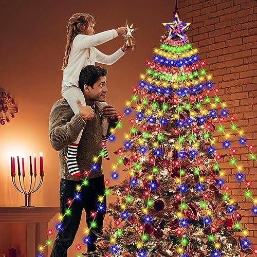 Christmas Decoration Lights, Outdoor Christmas String Lights 320 LED 11.5Ft Waterfall Tree Light with Big Star Topper Waterproof 8 Light Modes for Xmas New Year Holiday Yard Outdoor Indoor Decor - Image 5