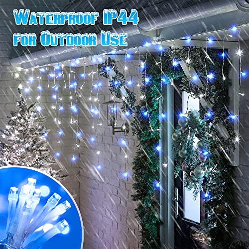 Toodour White & Blue Christmas Icicle Lights, 29.5ft 360 LED Icicle Lights, 8 Modes, 60 Drops, Window Curtain Led Christmas Light, Icicle Twinkle Light for Eaves, Party, Wedding, Xmas Decorations - Image 3