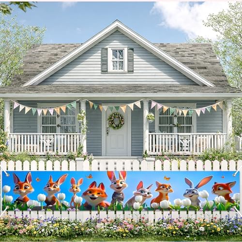BlissYard Spring Cute Woodland Banner Garden Animals Decor 118 x 20 Inch - Image 5