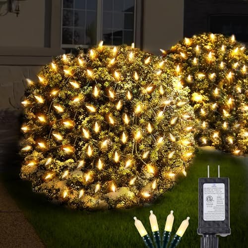 Neoclassy 120Led Christmas Net Lights Outdoor 5ft x 6ft Connectable, 8 Modes Waterproof Black Wire 29V Plug in Mesh Net Christmas Lights for Garden, Yard, Bushes, Trunk, Xmas Tree Decor (Warm White) by NeoclassyDirect