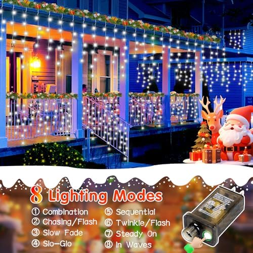 33FT Christmas Lights Outdoor, 400 LED Outdoor String Lights Waterproof Plug in with 8 Modes & Timer, Christmas String Lights for Tree Party, Garden, Holiday Decorations（Cool White） - Image 3