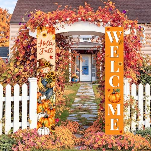 Fall Welcome Banner Porch Sign Hello Fall Banner Front Door Outdoor Decor - Image 2