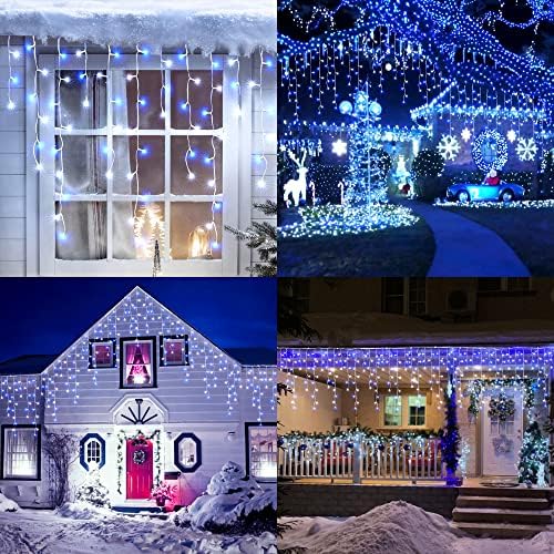 Toodour White & Blue Christmas Icicle Lights, 29.5ft 360 LED Icicle Lights, 8 Modes, 60 Drops, Window Curtain Led Christmas Light, Icicle Twinkle Light for Eaves, Party, Wedding, Xmas Decorations - Image 6