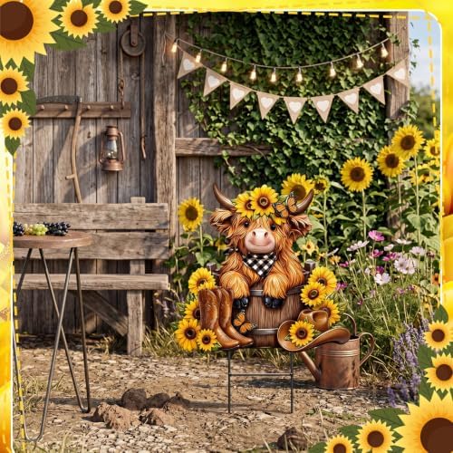 Amyhill Sunflower Highland Cow Outdoor Decor Cowboy Metal Garden Stakes - Image 6