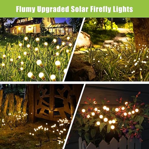 Flumy Solar Garden Lights Outdoor - 8 Pack 64 LED Firefly Lights Waterproof, Garden Decorations for Yard Patio Pathway Lawn Outside, Unique Gifts for Grandma Women, Solar Decor Warm White - Image 6