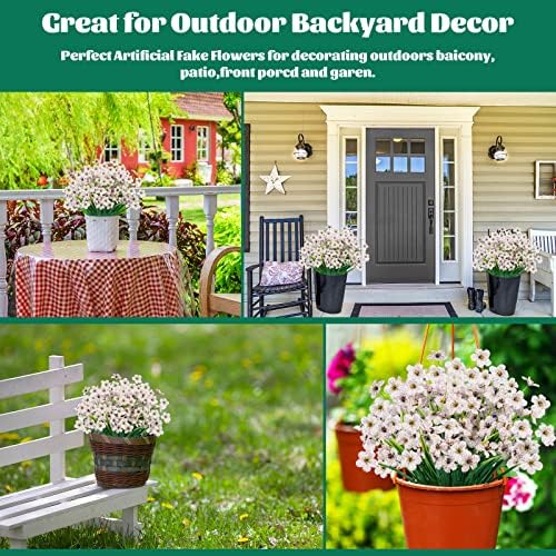 Lnoicy 12 Pcs Artificial Flowers for Outdoor,Plastic Flowers Decoration, UV Resistant Faux Flowers Shrubs, Artificial Plants for Indoor Outside Garden Home Wedding Farmhouse(White) - Image 5