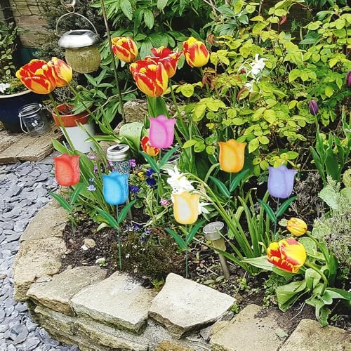 hogardeck Garden Decor for Outside, Set of 6 Metal Tulip Flowers Decorative Garden Stakes for Yard Decor, Outdoor Decorations Yard Art for Lawn Front Porch Pathway Patio (Multi-Color) - Image 6